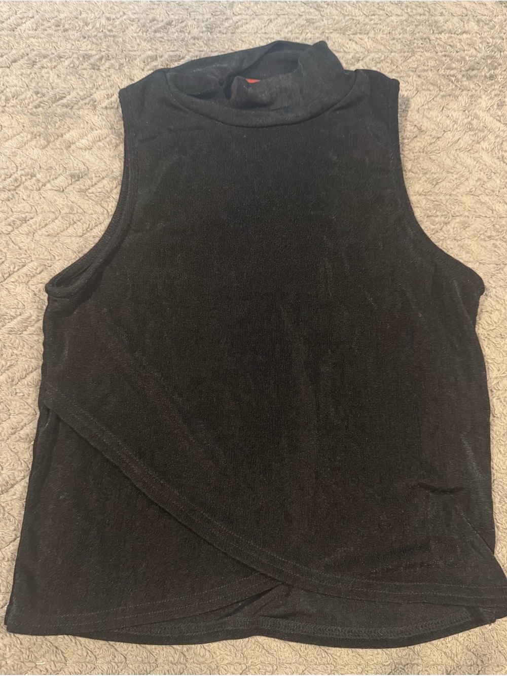 Red Black Sleeveless Mock Neck Tank Top